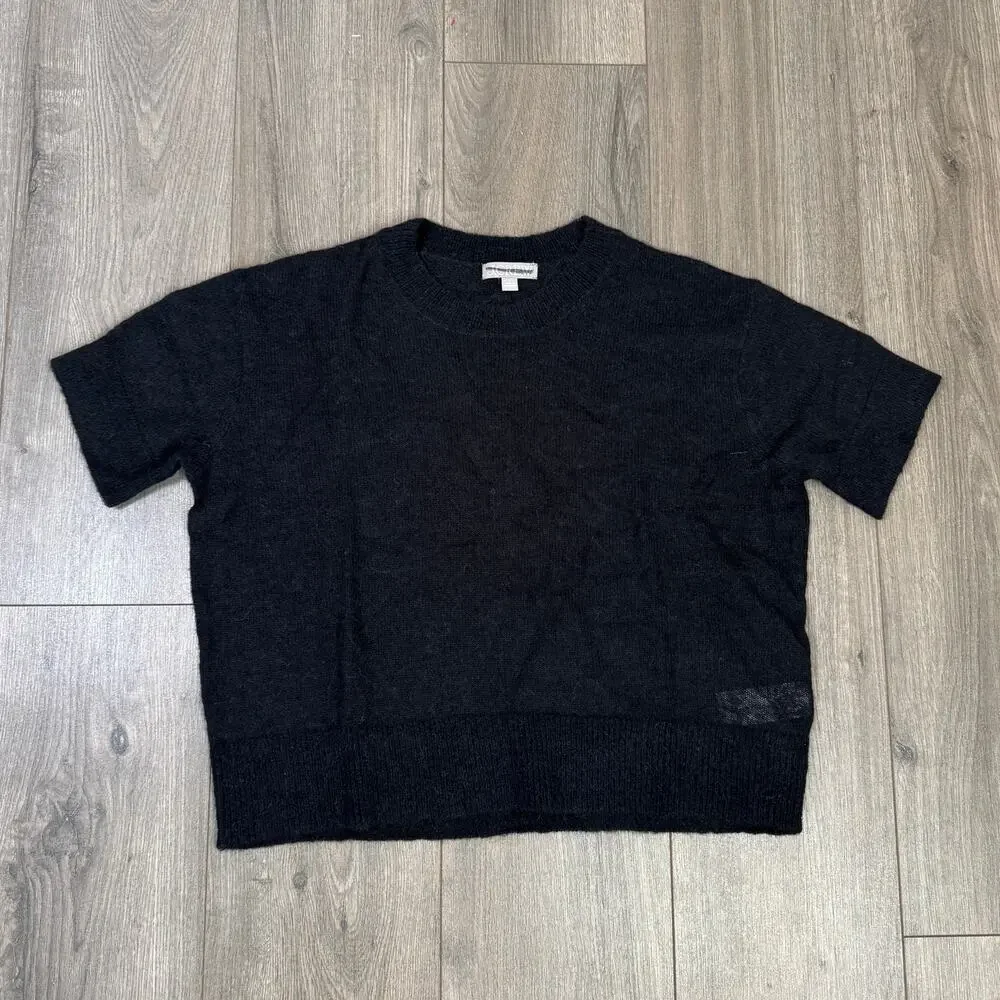 J.Crew Alpaca-Blend Oversized Sweater T-Shirt SZ S Black Short Sleeve Crew Neck